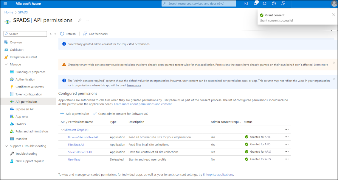 Grant admin consent