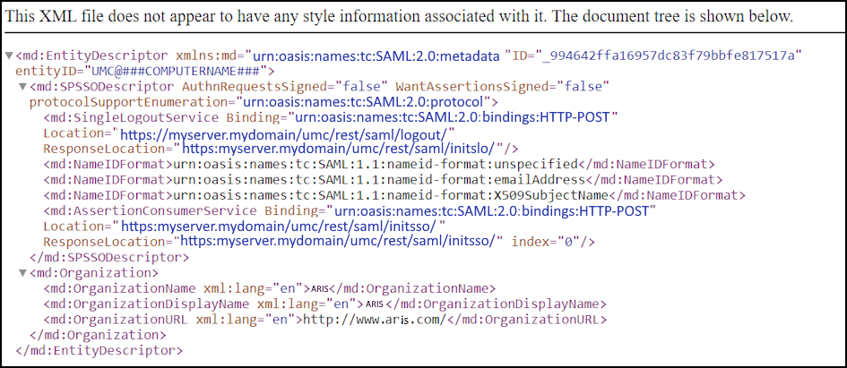 SAML metadata