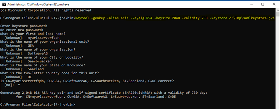 Create keystore