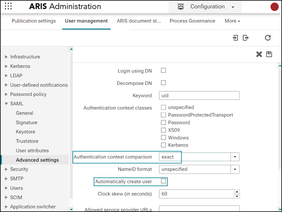 SAML - Advanced settings